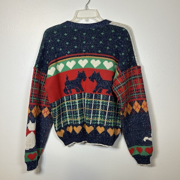 Vintage Sweater Loft Cardigan Sweater Large Scottie Westie Hearts Cottagecore - Picture 4 of 8